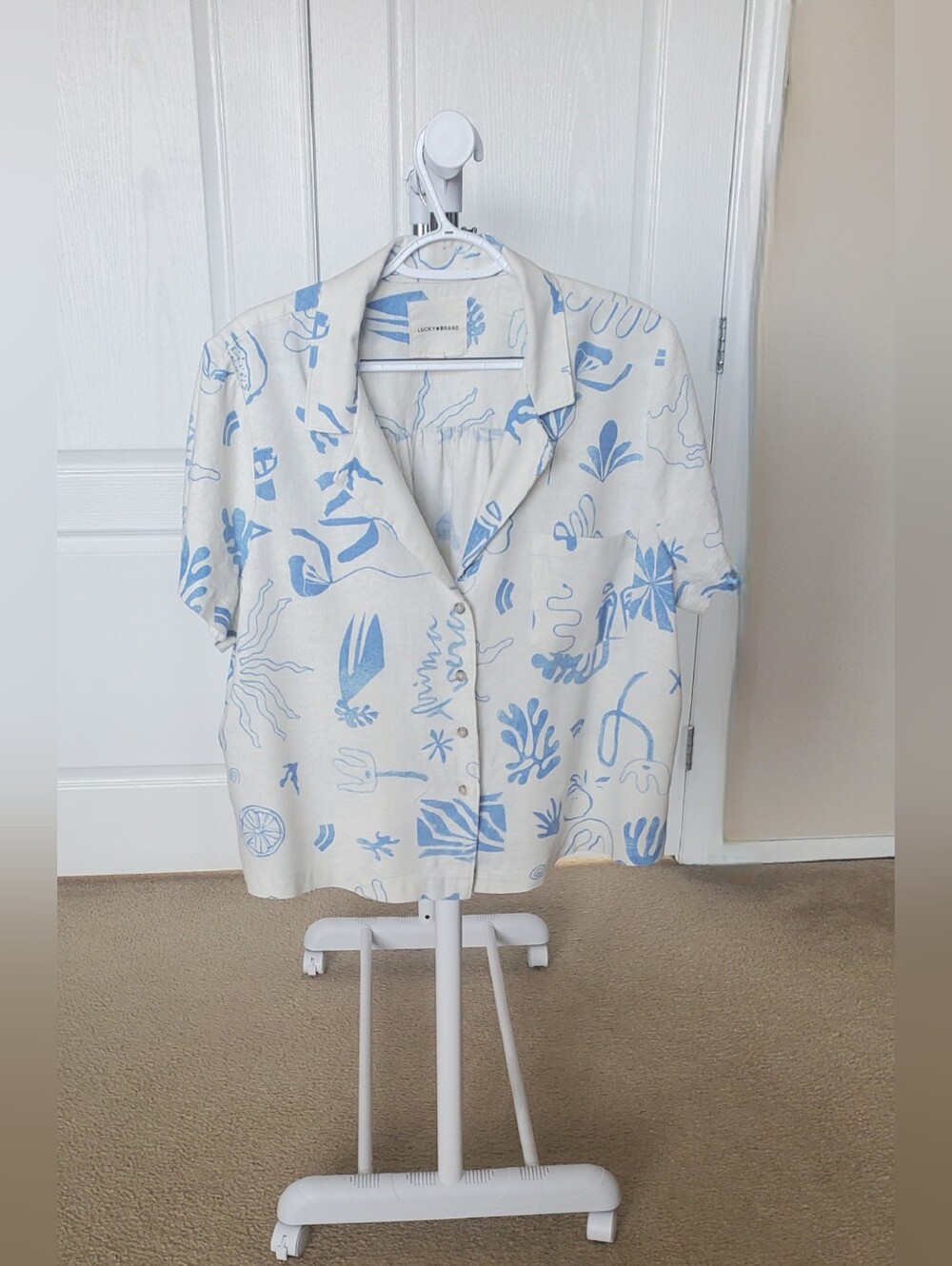 Lucky Brand Cream Shirt with Light Blue Abstract Print